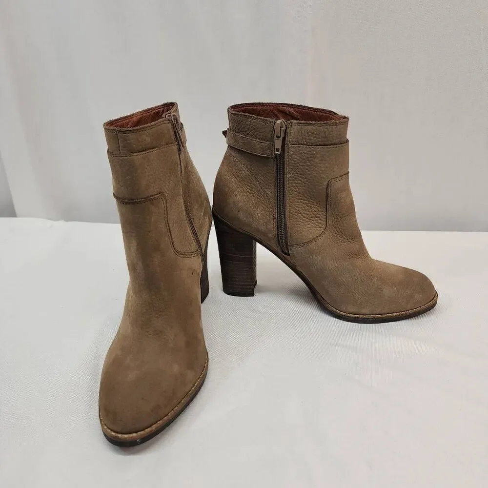 Lucky Brand Womens Size 7.5 M Brown Mink Leather Zip Buckle Ankle Fashion Boots
